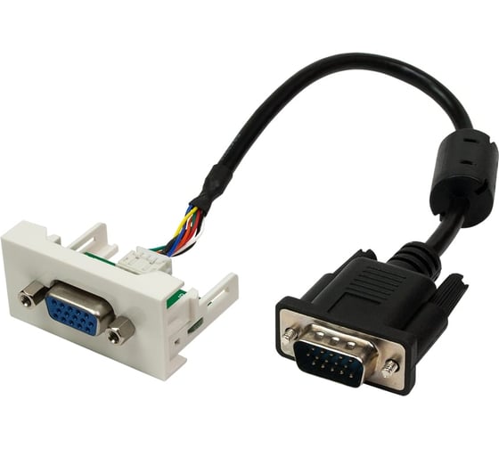 Изображение товара Вставка LANMASTER Mosaic 22.5x45, с адаптером VGA D-SUB HDB-15 мама, со шнуром 20 см LAN-WA-LP-VGA-FM-0.2