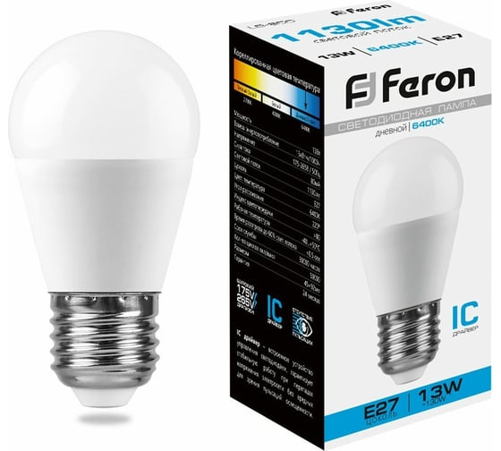 Изображение товара Светодиодная лампа FERON LB-950, 13W, 230V E27 6400K G45 38106