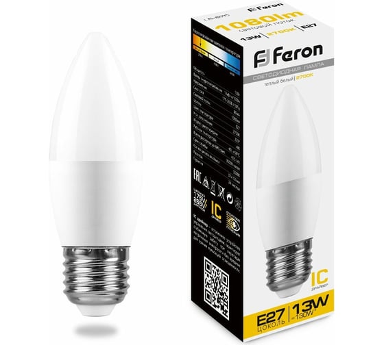 Изображение товара Светодиодная лампа FERON LB-970, 13W, 230V E27 2700K свеча 38110