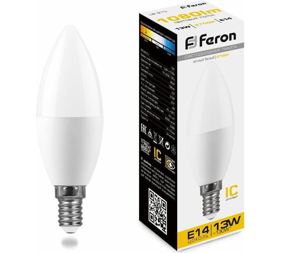 Изображение товара Светодиодная лампа FERON LB-970, 13W, 230V E14 2700K свеча 38107