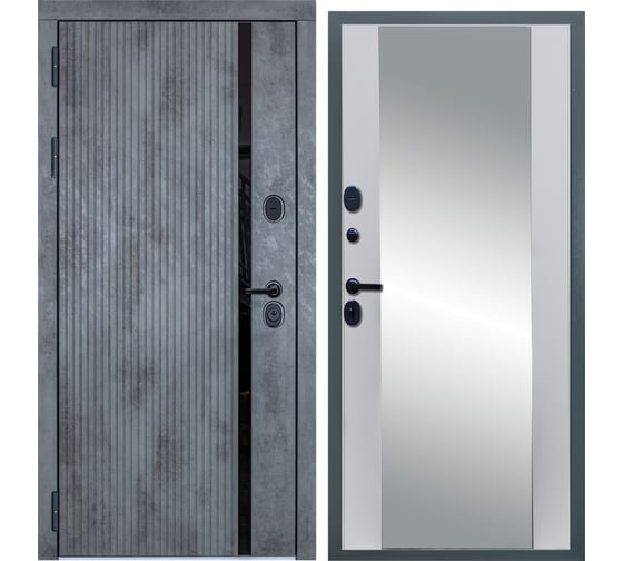 Изображение товара Дверь DIVA STR МХ-46 Зеркало 2050x960 Левая Бетон темный - Д15 Белый софт УТ-00079458