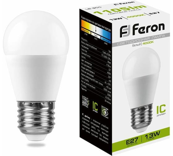 Изображение товара Светодиодная лампа FERON LB-950, 13W, 230V E27 4000K G45 38105
