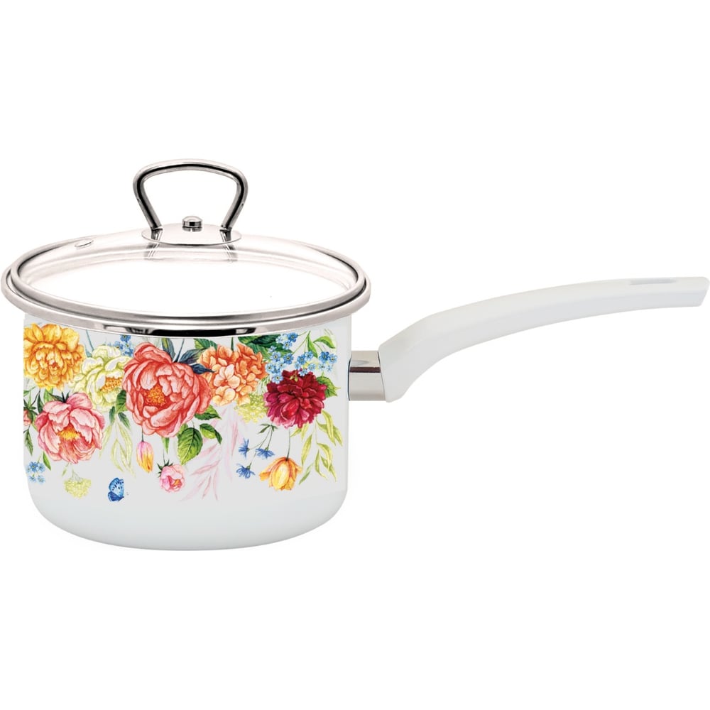 Изображение товара Ковш appetite Peonies эмаль 1,5 л с крышкой для газовых и индукционных плит