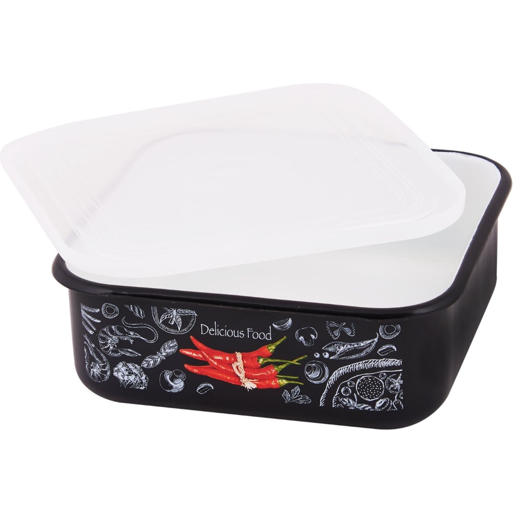 Изображение товара Лоток appetite Chilli эмаль 1 л квадратная пластиковая крышка