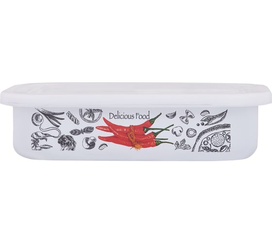 Изображение товара Лоток appetite Chilli эмаль, 0,8 л, прямоугольный, пластиковая крышка 2506/4