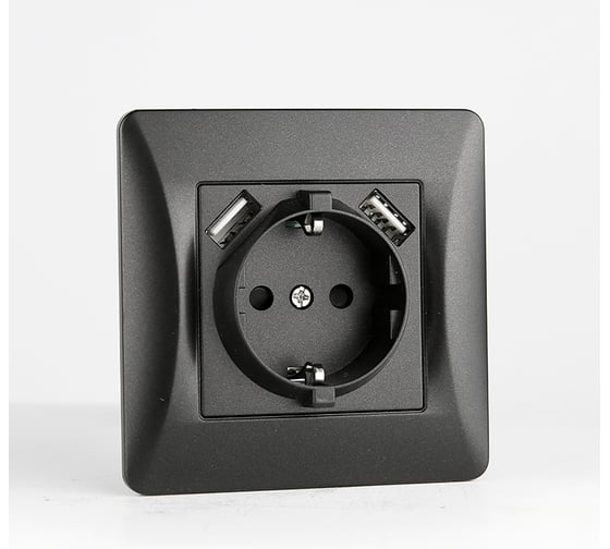 Изображение товара Розетка электрическая 2К+З/2xUSB A SPL, 125-250V (антрацит) 9 шт. 201024