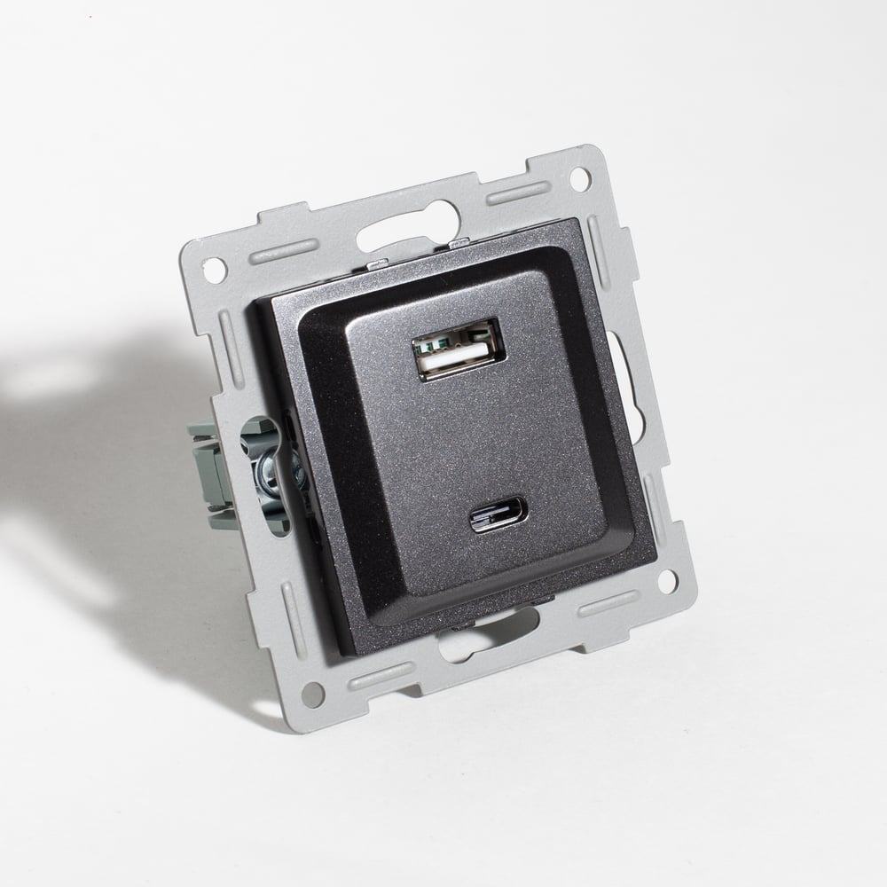 Изображение товара Розетка 2xUSB A/C SPL антрацитовая встраиваемая
