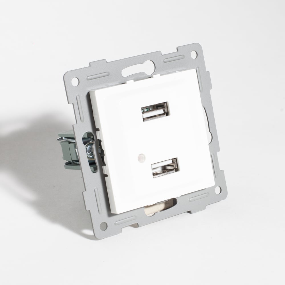 Изображение товара Розетка с двумя USB-A портами 125-250V белая модульная IP22