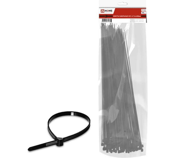 Изображение товара Хомут IN HOME КСС-А 7,6x500 нейлоновый с УФ защитой, черный, 100 шт  4690612061160