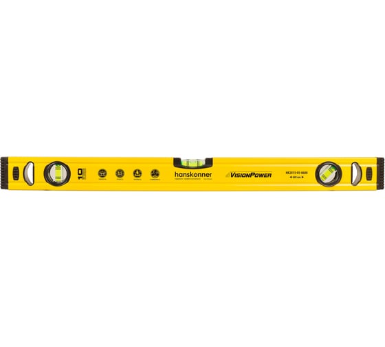 Изображение товара Уровень алюминиевый Hanskonner 600 мм, 3 колбы (одна светится), 0.5 мм/м HK2015-05-0600