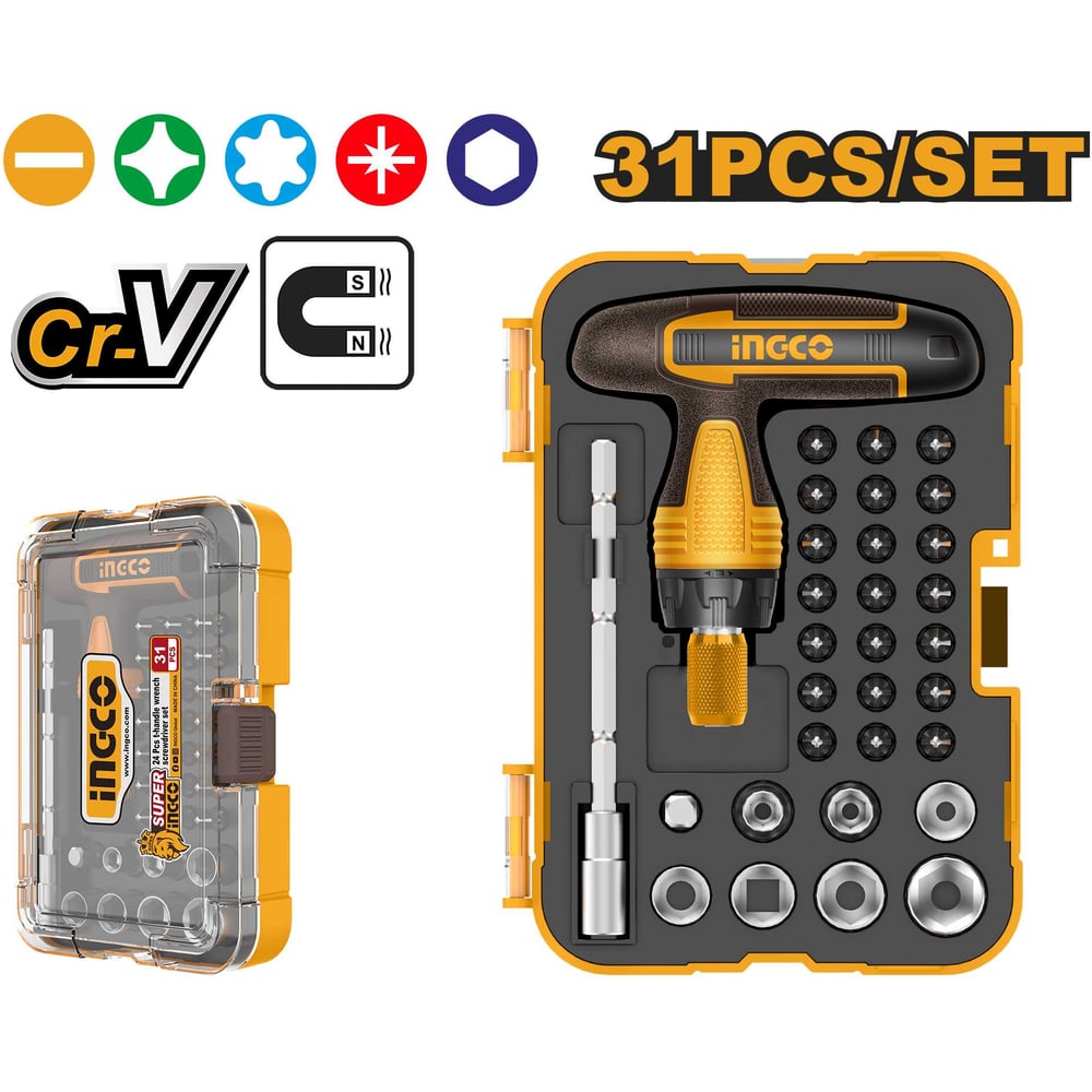 Изображение товара Набор отверток с Т-образной ручкой из 31 шт. INGCO SUPER HKSDB0318