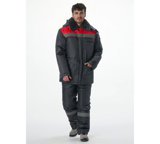 Изображение товара Костюм зимний ФАКЕЛ Труженик-Ультра-2, Оксфорд, полукомбинезон, темно-серый/красный 87474868.023