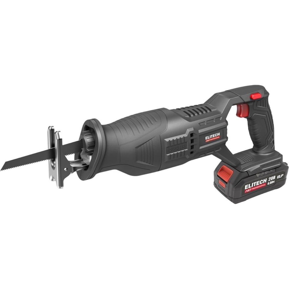 Аккумуляторная сабельная пила ELITECH HD SSC 2028BL с бесщеточным двигателем напряжением 20 В и ходом пильного полотна 25,4 мм предназначена для резки строительных и отделочных материалов - черных и цветных металлов, дерева и производных материалов на его основе (фанера, ДСП, OSB, МДФ и подобные), различных видов пластика, кирпича, газо- и пенобетона, в том числе комбинаций этих материалов. Примером использования является разборка стен и конструкций, удаление арматуры и других строительных элементов, монтаж/демонтаж оборудования для вентиляции, кондиционирования, проведения сантехнических работ, применения в саду для обрезки деревьев и кустарников. Сабельная пила входит в аккумуляторную платформу ELP (Elitech Lithium Platform), которая обеспечивает снижение нагрева и увеличение жизненного цикла аккумуляторов, принудительное охлаждение и контроль всех параметров батареи во время зарядки. ELITECH «HD PROFESSIONAL» - серия инструментов для интенсивной работы, требующей высочайшей точности исполнения. Эти инструменты сохраняют функциональность в экстремальных условиях окружающей среды. Они имеют максимальные степени защиты от перепадов температуры, влаги, пыли и перегрузок. Отличаются высокой ремонтопригодностью и высоким ресурсом. Созданы для профессионалов и для экстремальных условий.