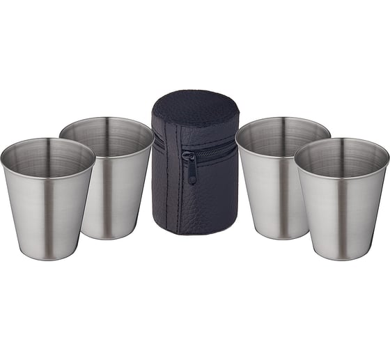 Изображение товара Набор стопок TOURIST «Дружба» (4 шт.), в чехле, объем: 70 мл, нерж. сталь, ДК-552