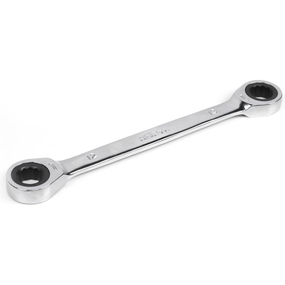 Изображение товара Накидной двусторонний ключ HORTZ 12х13 с трещоткой хромированный