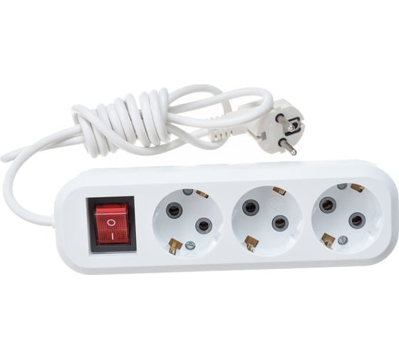 Изображение товара 3-местный удлинитель STEKKER с заземлением с выключателем, 3x0,75мм2, 2м, 10А, У10А-002, белый HM03-31-02 39197