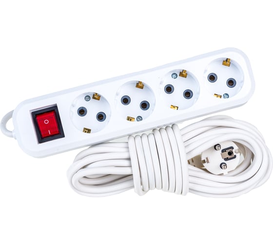 Изображение товара 4-местный удлинитель STEKKER с заземлением с выключателем, 3x0,75мм2, 7м, 10А, У10А-003, белый HM03-41-07 39526