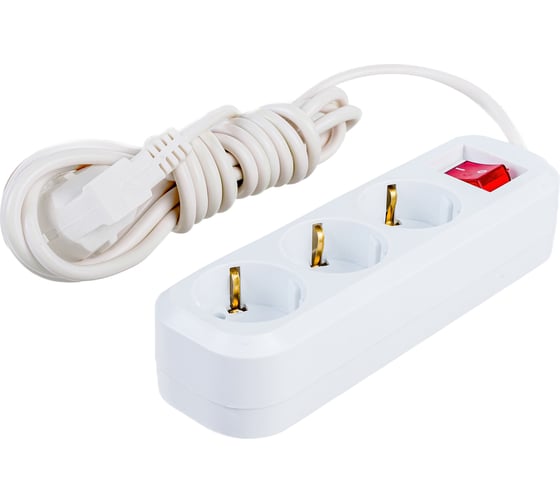 Изображение товара 3-местный удлинитель STEKKER с заземлением с выключателем, 3x0,75мм2, 3м, 10А, У10А-002, белый HM03-31-03 39198