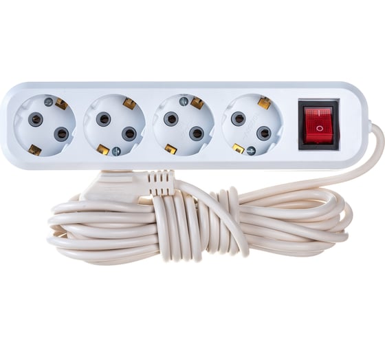 Изображение товара 4-местный удлинитель STEKKER с заземлением с выключателем, 3x0,75мм2, 5м, 10А, У10А-003, белый HM03-41-05 39525