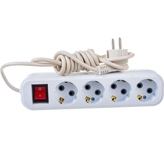 Изображение товара 4-местный удлинитель STEKKER с заземлением с выключателем, 3x0,75мм2, 2м, 10А, У10А-003, белый HM03-41-02 39523