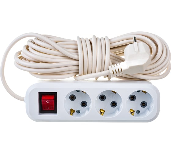 Изображение товара 3-местный удлинитель STEKKER с заземлением с выключателем, 3x0,75мм2, 10м, 10А, У10А-002, белый HM03-31-10 39522