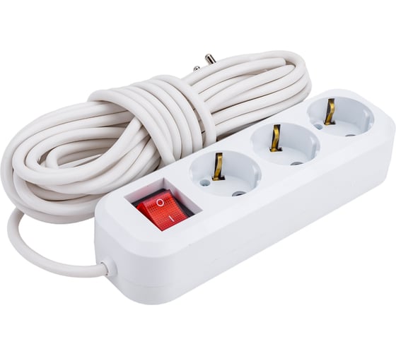 Изображение товара 3-местный удлинитель STEKKER с заземлением с выключателем, 3x0,75мм2, 7м, 10А, У10А-002, белый HM03-31-07 39200