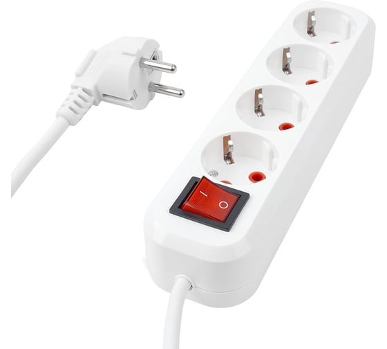 Изображение товара 4-местный удлинитель STEKKER с заземлением с выключателем, 3x0,75мм2, 3м, 10А, У10А-003, белый HM03-41-03 39524