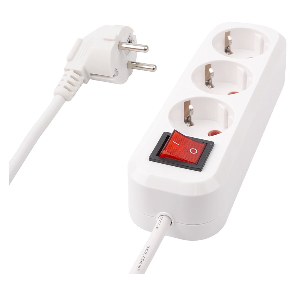 Изображение товара Удлинитель 3-местный с/з с выключ. STEKKER STTEKER 3x0,75мм2, 5м, 10А, У10А-002, белый HM03-31-05 39199