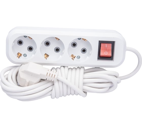 Изображение товара 3-местный удлинитель STEKKER с заземлением с выключателем, 3x0,75мм2, 5м, 10А, У10А-002, белый HM03-31-05 39199