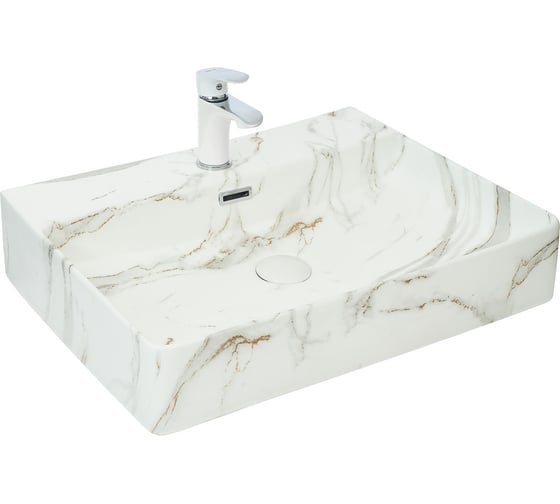 Изображение товара Накладная раковина WeltWasser WW ELBACH мрамор, белая с серым, 600х420х120 2173 M845 10000004543