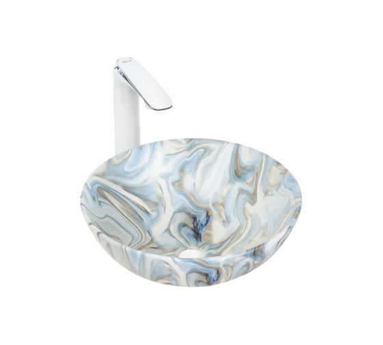 Изображение товара Накладная раковина WeltWasser WW ELBACH мрамор, белая с голубым и серым, 400х400х145 3003 M814 10000004553