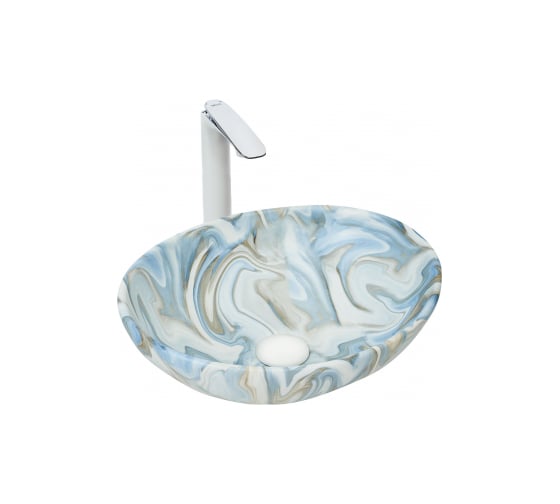 Изображение товара Накладная раковина WeltWasser WW ELBACH мрамор, белая с голубым и серым, 410х335х145 3078 M814 10000004551