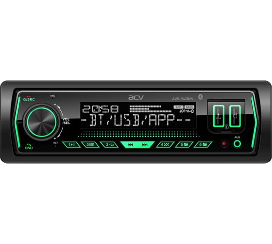 Изображение товара Магнитола ACV 1din/мультицвет/BT/2USB/AUX/SD/FM/3RCA/SUB/QC/4х50 ACV AVS-942BM