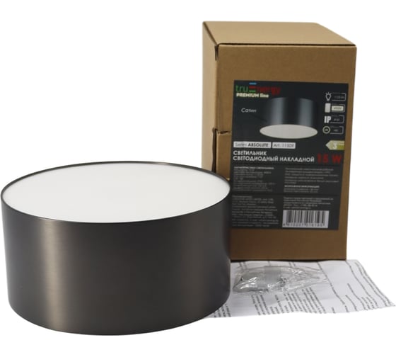 Изображение товара Светильник светодиодный накладной truEnergy круг 15W 4000K 1125Lm D140 сатиновый темный никель/алюминий 11509