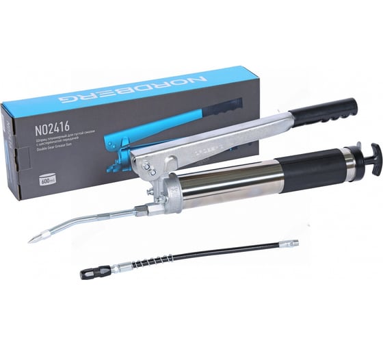 Изображение товара Шприц плунжерный для густой смазки NORDBERG с шестеренчатой передачей, 600 мл NO2416