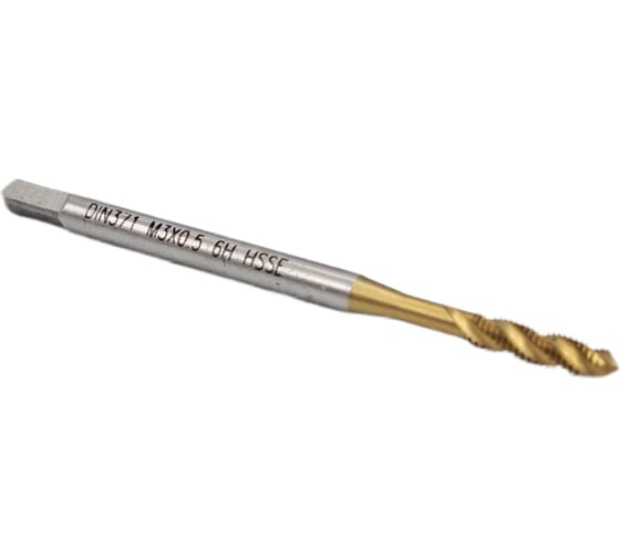 Изображение товара Машинно-ручной метчик TORNERI М 3x0.5, HSSE, 6H DIN371 TiN, с винтовой канавкой, для глухих отверстий