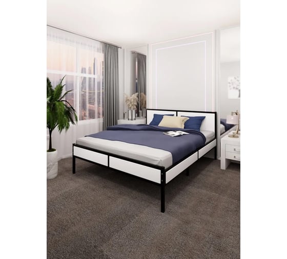 Изображение товара Кровать двуспальная Solarius Лофт с реечным основанием, цвет белый с черным металлическим каркасом, 120x200 см kr120loft-bel-black