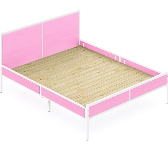 Изображение товара Кровать двуспальная Solarius Лофт со сплошным основанием, цвет розовый с белым металлическим каркасом, 120x200 см kr120loft-roz-white-full