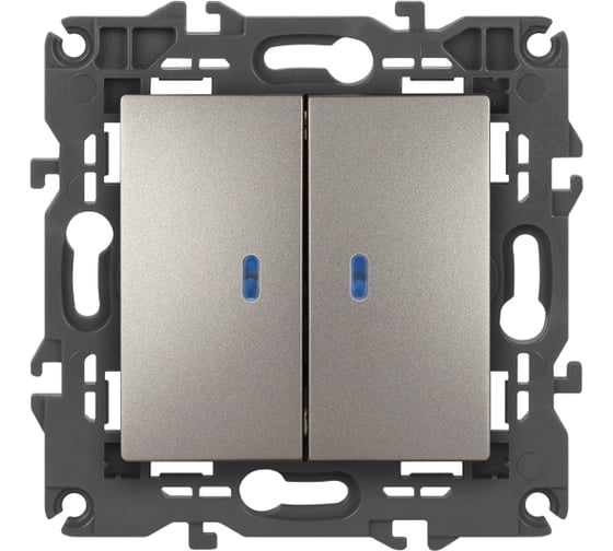Изображение товара Выключатель ЭРА Elegance 14110516 двойной с подсветкой, 10АХ250В, титан Б0065789