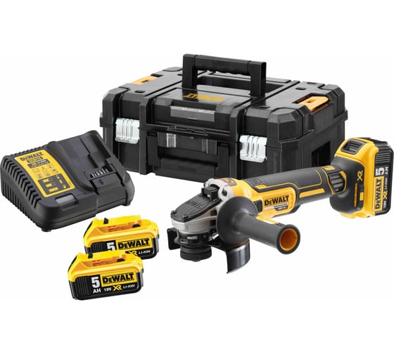 Изображение товара Аккумуляторная угловая шлифмашина Dewalt DCG405P3, 18 В, 125 мм, 9000 об/мин, с 3 АКБ 5 Ач и ЗУ, в кейсе TSTAK DCG405P3-QW