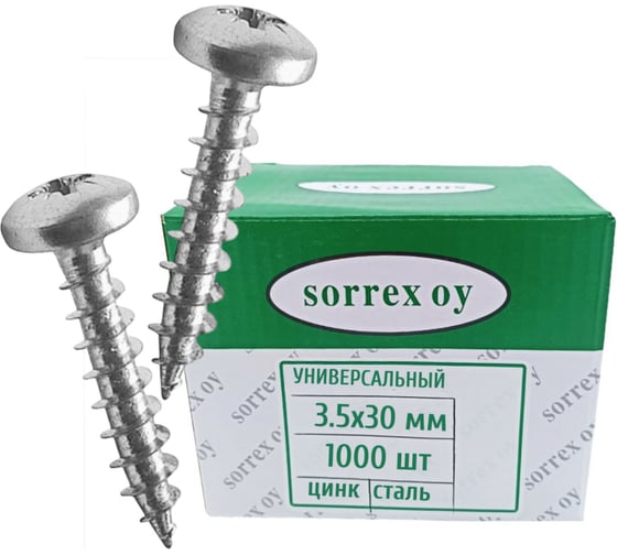 Изображение товара Саморез универсальный SORREX 3,5x30 по дереву с цилиндрической головкой (1000 штук) SU-1S-035-030 1000