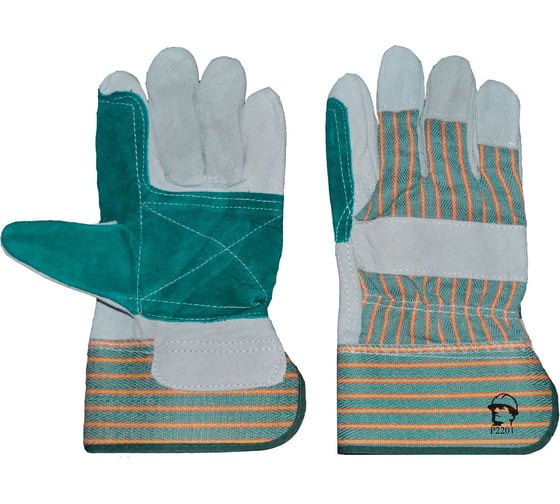 Изображение товара Перчатки спилковые комбинированные, усиленные РосМарка 2201 серый/зеленый, размер 10.5 Р2201