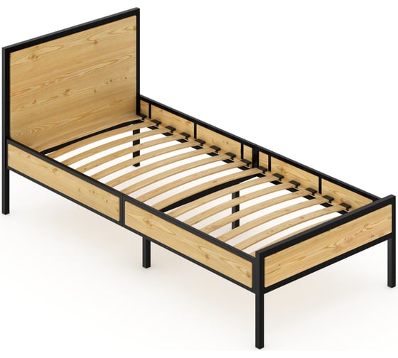 Изображение товара Кровать односпальная Solarius Лофт с ортопедическим основанием, без покраски с черным металлическим каркасом, 80x200 см kr80loft-black-orto