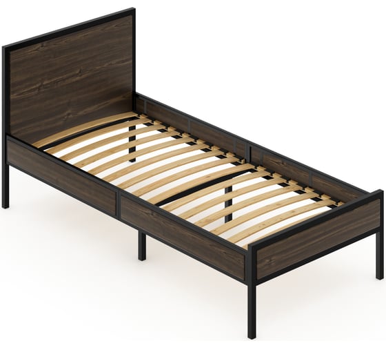 Изображение товара Кровать односпальная Solarius Лофт с ортопедическим основанием, цвет венге с черным металлическим каркасом, 90x200 см kr90loft-ven-black-orto