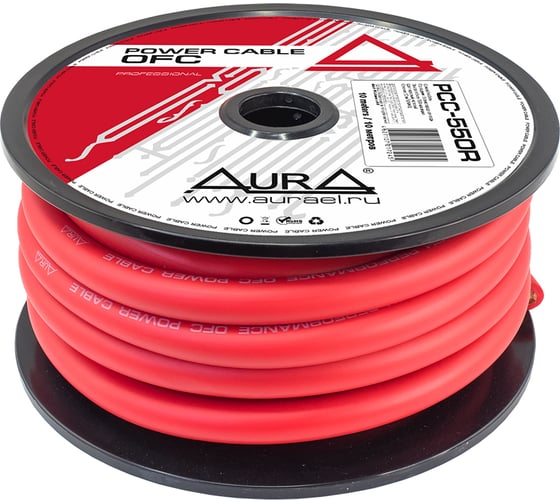 Изображение товара Кабель силовой AURA OFC, 0/1AWG/50мм2, 10м/катушка, красный PCC-550R