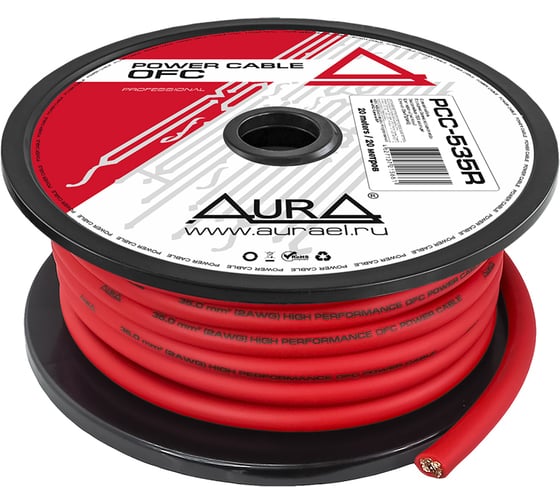 Изображение товара Кабель силовой AURA OFC, 2AWG/35мм2, 20м/катушка, красный PCC-535R