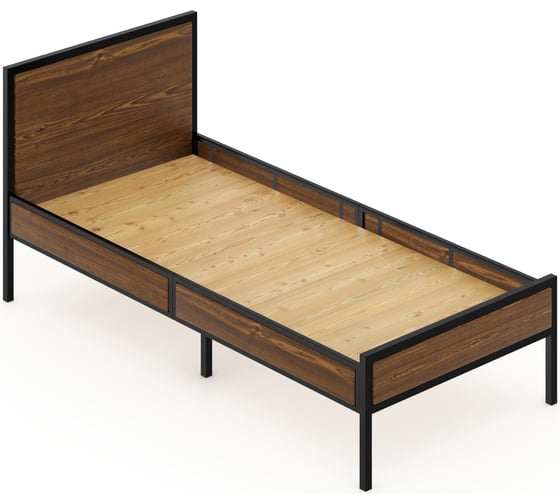 Изображение товара Кровать односпальная Solarius Лофт со сплошным основанием, цвет темного дуба с черным металлическим каркасом, 100x200 см kr100loft-temd-black-full