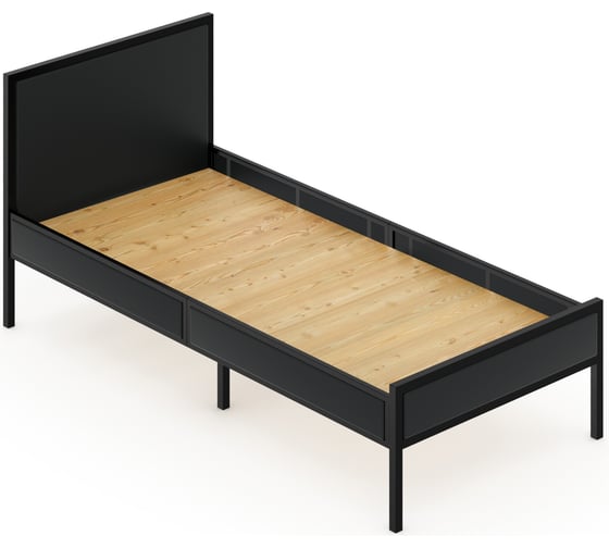 Изображение товара Кровать односпальная Solarius Лофт со сплошным основанием, цвет антрацит с черным металлическим каркасом, 80x200 см kr80loft-ser-black-full