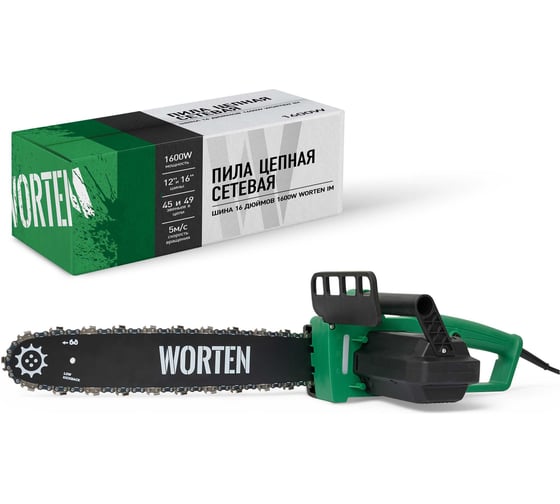 Изображение товара Электрическая цепная пила, WORTEN шина 16 дюймов 1600 Вт КА-90000347