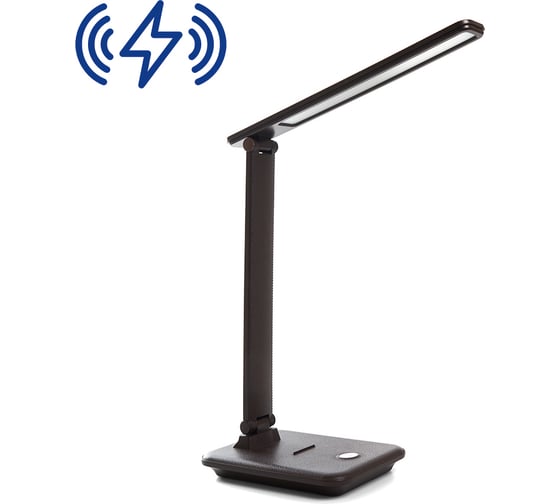 Изображение товара Настольный складной диммируемый светильник FERON 10W, 3000-6000К, беспроводная зарядка и USB порт, коричневый DE1728 41451